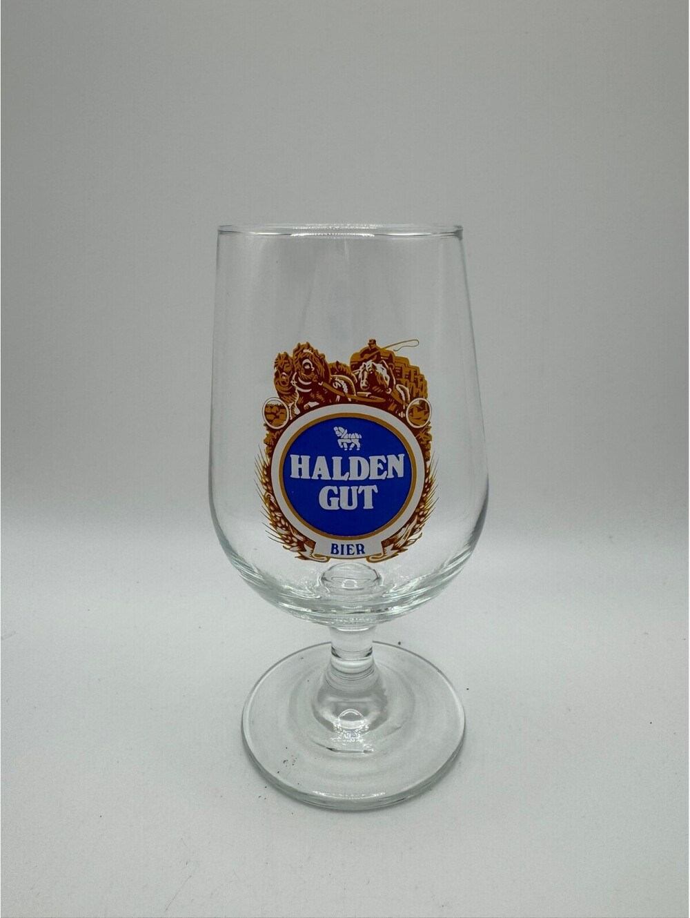 Vintage Halden Gut Bier Beer Glass Goblet Norway Breweriana 7" Stemmed Glass